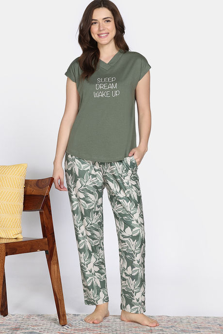 Zivame Olive Hours Knit Poly Pyjama Sets - Four Leaf Clover — image 2
